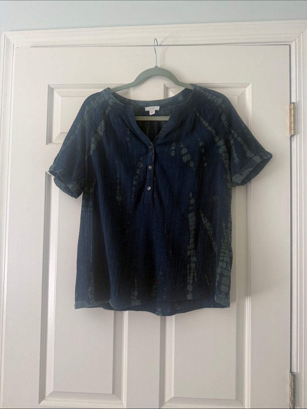 J. Jill Navy and Light-Blue Tie-Dye Short Sleeve Henley